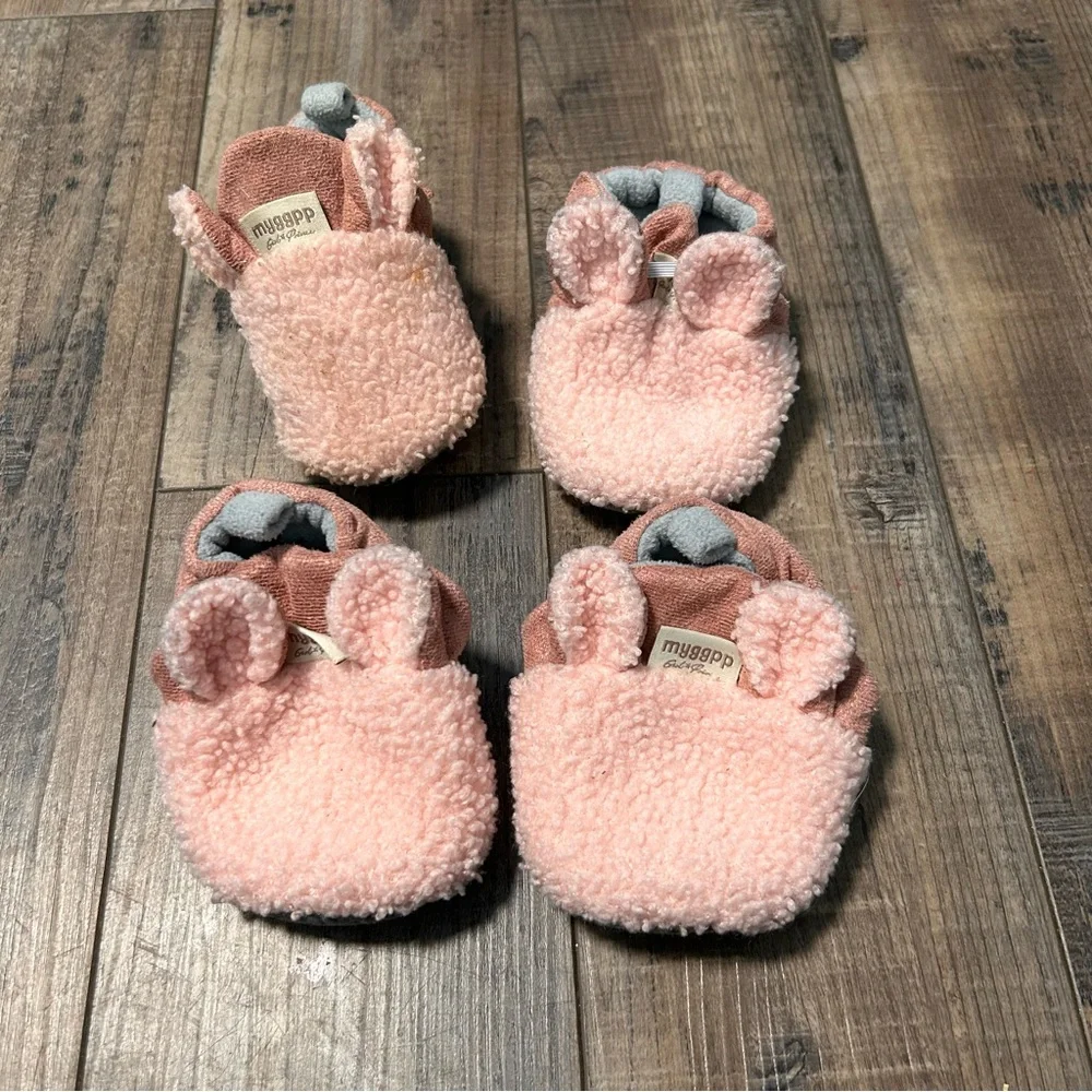 Pink Baby Booties with Ears‎ matching for twins